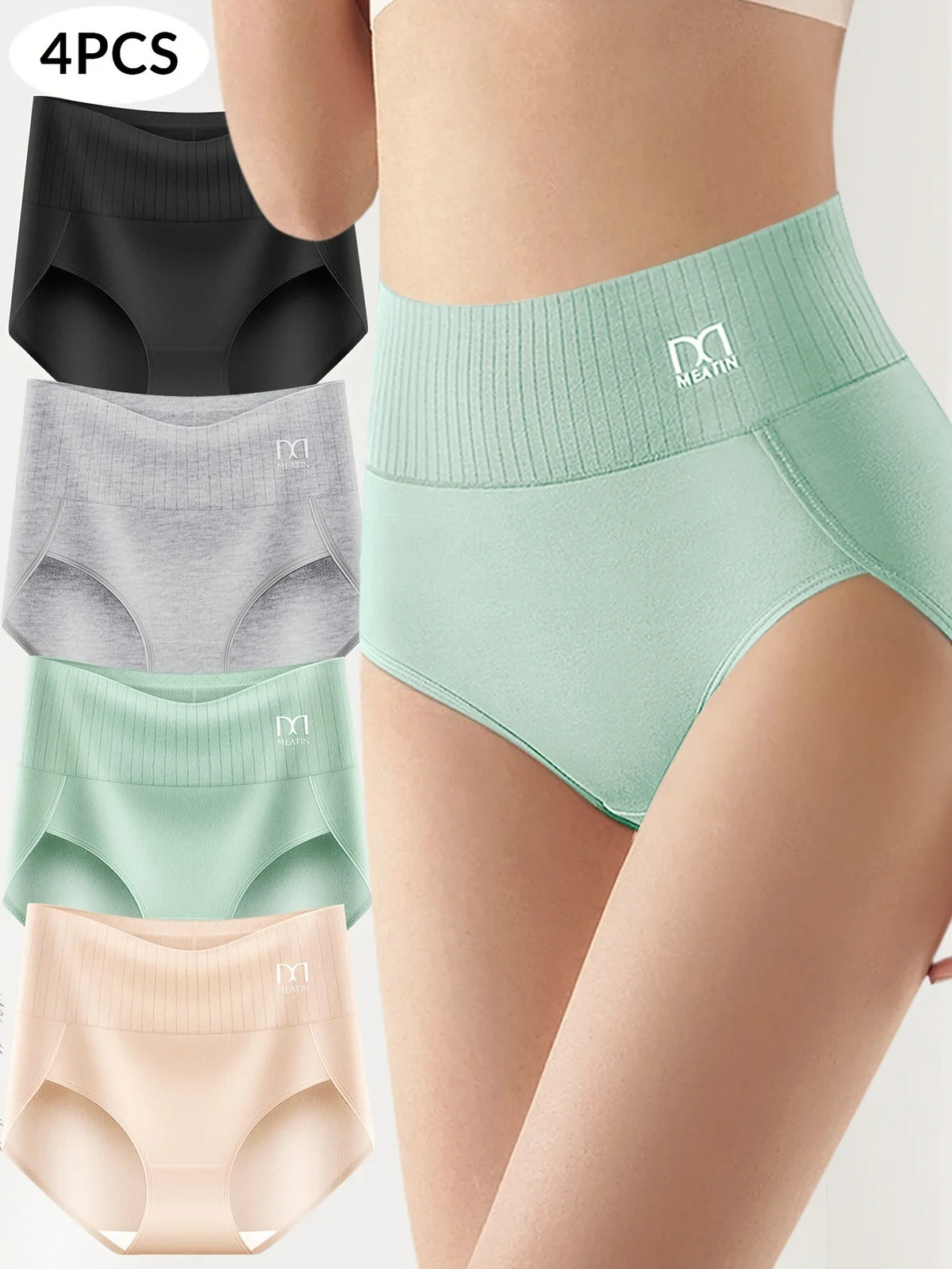 4Pc High-Waisted Tummy Control Panties - Comfortable Breathable Cotton Hip-Lifting Shapewear