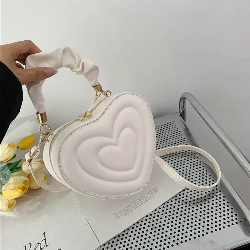 Fashion Love Heart Shape Shoulder Bag: Small Designer Crossbody Bag for Women - Solid PU Leather Top Handle Handbag