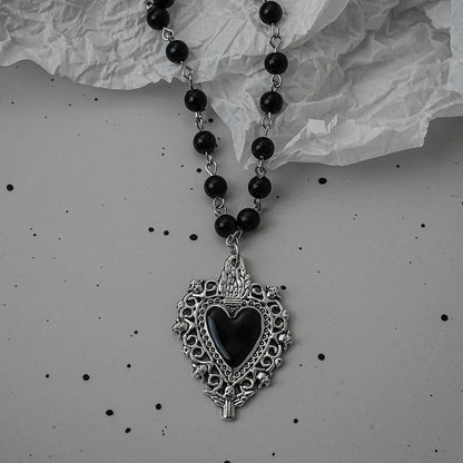 Gothic Bat Cross Necklace Set - Y2K Thorn Love Black Beaded Layered Jewelry for Halloween Parties