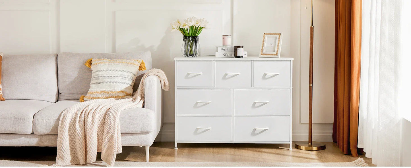 White Wardrobe Closet with 5/7/10 Fabric Drawers – Bedroom Storage Chest Cabinet Furniture