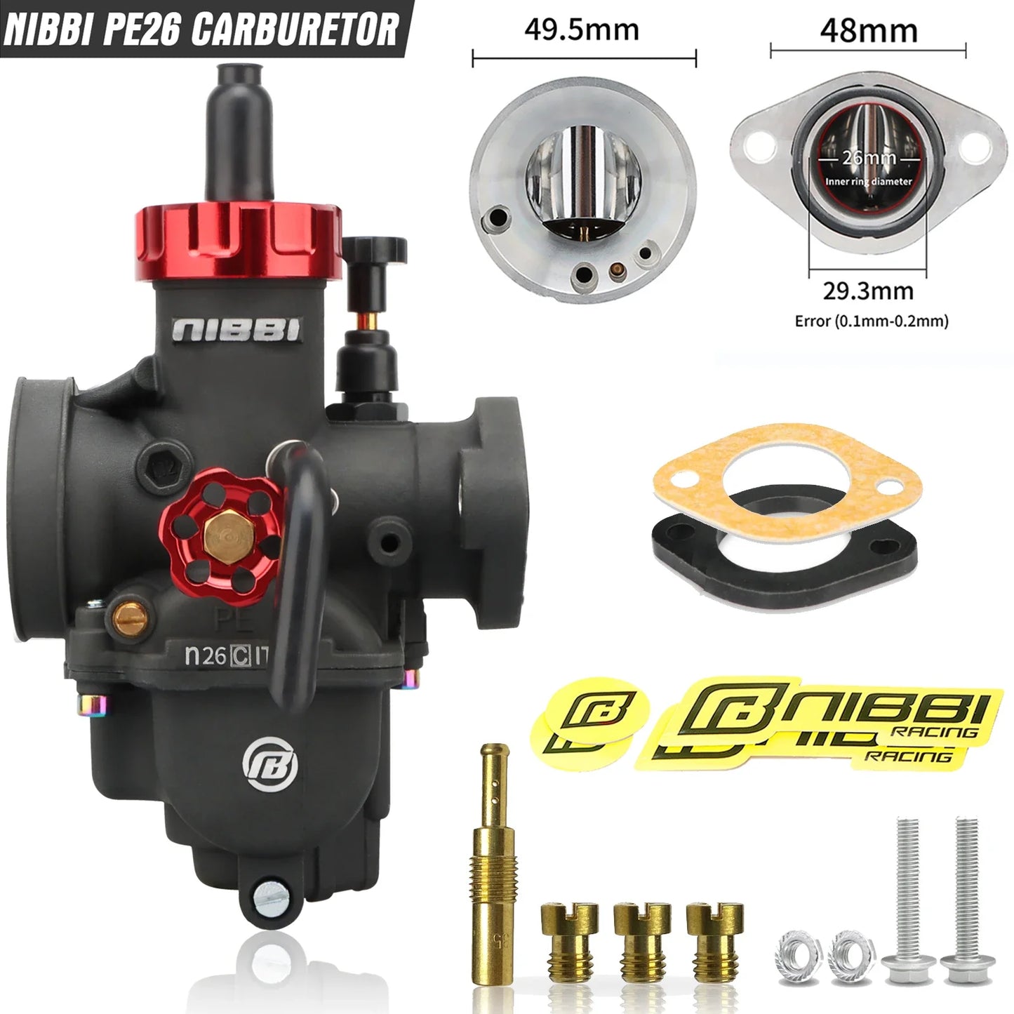 NIBBI PE Flange Carburetor for Motorcycle – 19mm-28mm 2T/4T GY6 Engine 100cc-250cc ATV Yamaha Pitbike Racing