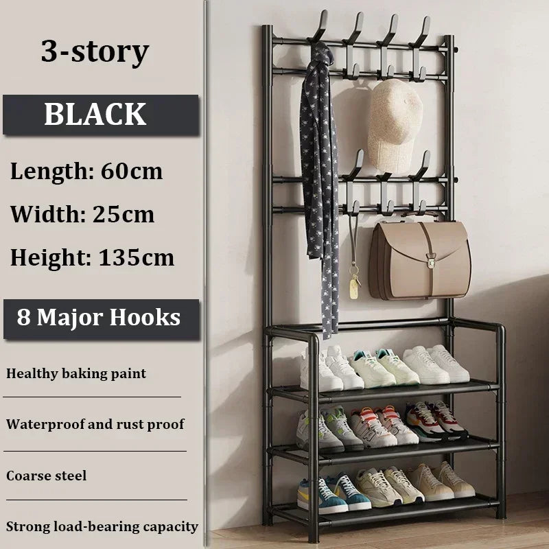 Multi-Layer Clothes Hanger & Shoe Rack – DIY Floor-Standing Hat and Shoes Organizer for Living Room Storage