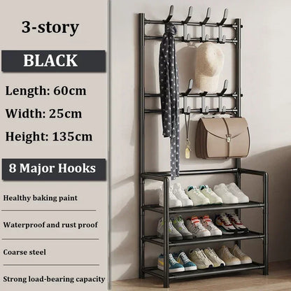 Multi-Layer Clothes Hanger & Shoe Rack – DIY Floor-Standing Hat and Shoes Organizer for Living Room Storage