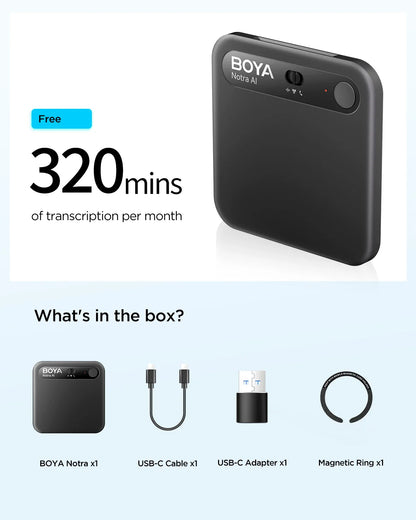 BOYA Notra AI Voice Recorder – Smart Portable Dictaphone with AI Noise Reduction, Voice Activated Recording for Meetings, Lectures & Business Use