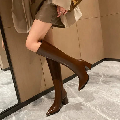 Pointed Toe Women's High Boots – Fashionable Side Zipper Long Booties, Elegant Party High Heel Shoes for Winter