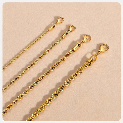 Vnox Dainty Gold Color Rope Chain Necklace – Chic Twisted Collar for Men & Women, Waterproof Stainless Steel, 2-5mm Width