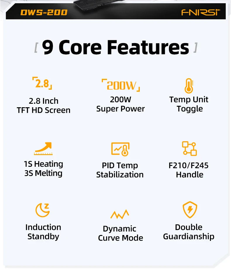 FNIRSI DWS-200 200W Power Soldering Iron Station | C210 C245 Handle for Electronic Welding & Rework