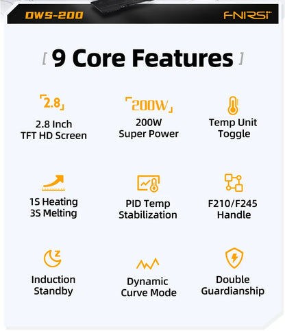 FNIRSI DWS-200 200W Power Soldering Iron Station | C210 C245 Handle for Electronic Welding & Rework