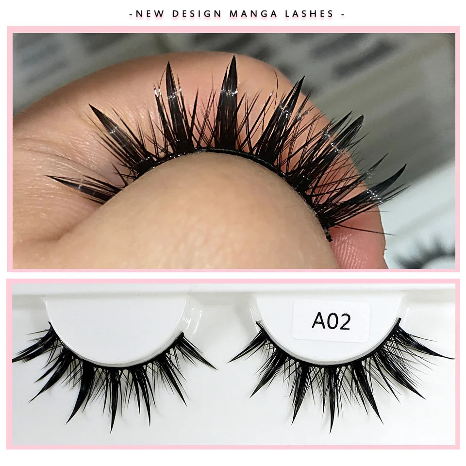 RED SIREN Wet Manga Lashes – Long, Thick Natural Fake Eyelashes for Korean Makeup Fashion