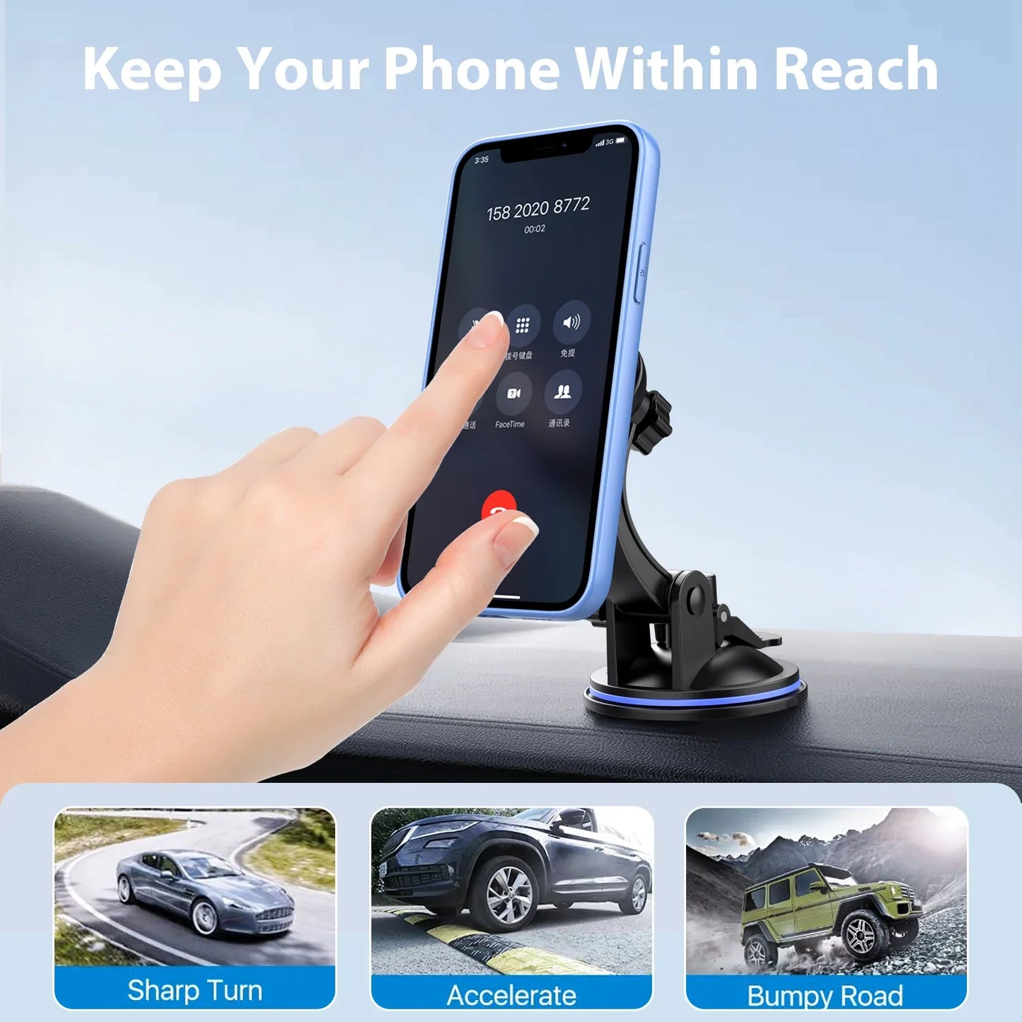 Car Phone Holder Mount Stand — Suction Cup & Air Vent Bracket for iPhone, Samsung, Xiaomi Smartphones