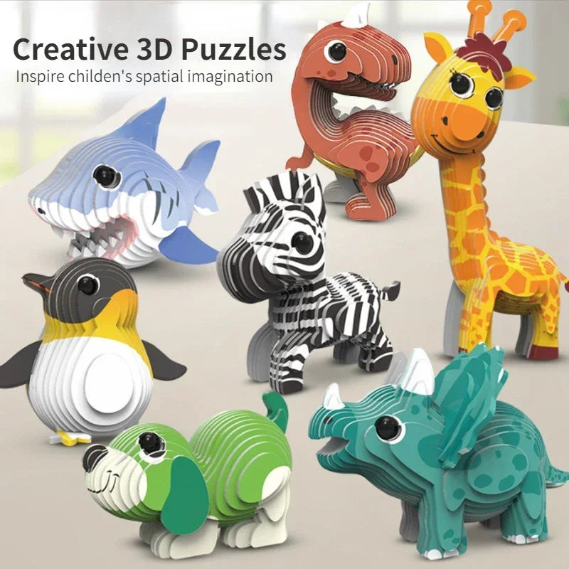 Children’s 3D Animal & Dinosaur Puzzle Set – Early Education Intelligence Toy for Kids Ages 3-6, Kindergarten Learning Model Kit