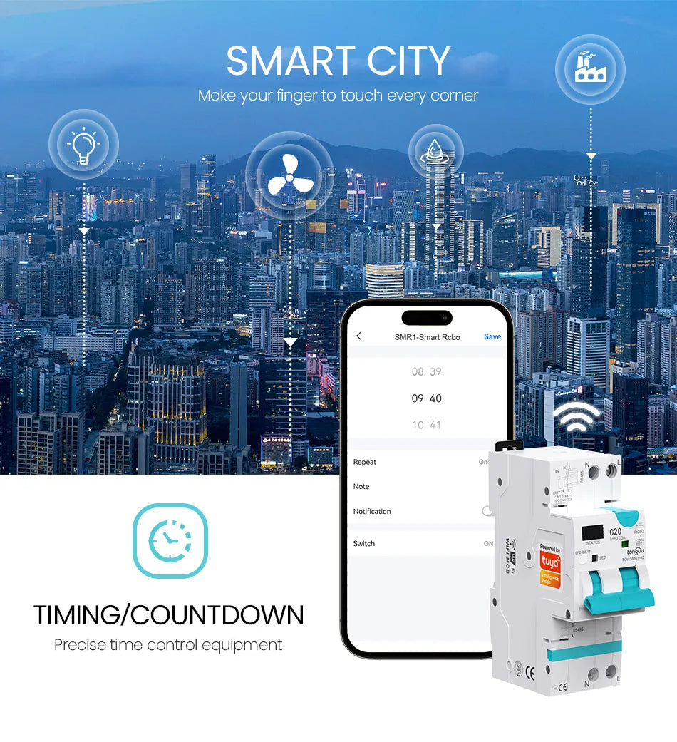 TONGOU ZigBee RCBO Smart Circuit Breaker – Adjustable Residual Current Breaker with Overcurrent & Leakage Protection