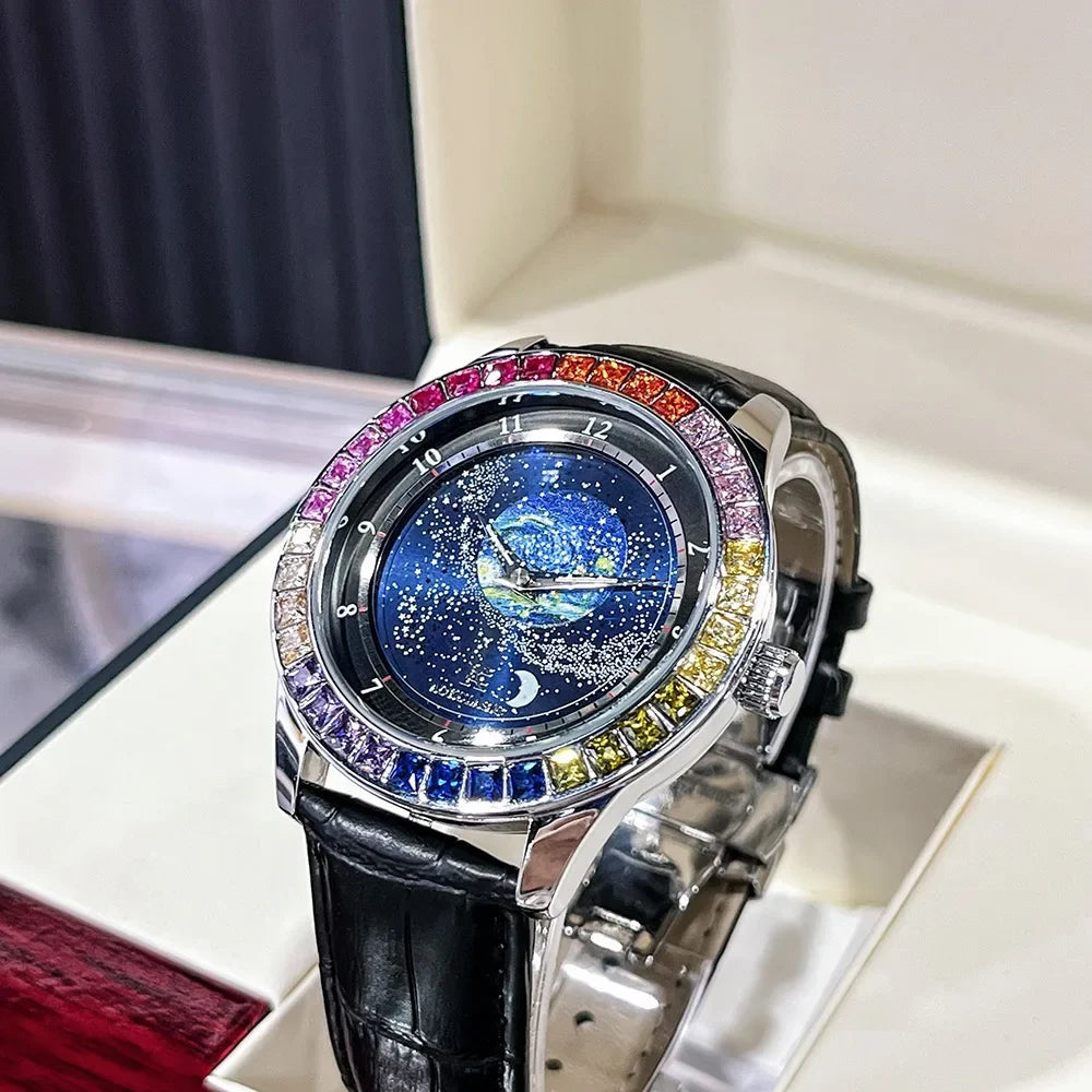 Luxury Sapphire Men's Automatic Mechanical Watch - Water-Resistant Leather Strap Classic Wristwatch for Men
