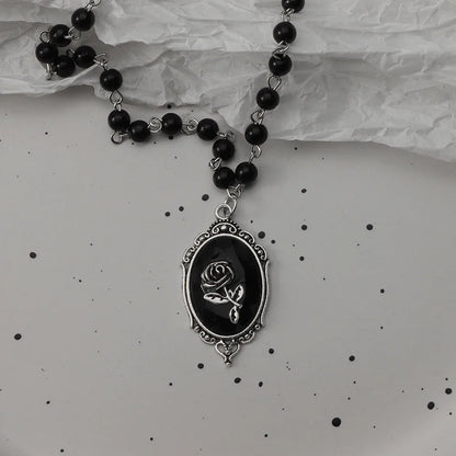 Gothic Bat Cross Necklace Set - Y2K Thorn Love Black Beaded Layered Jewelry for Halloween Parties