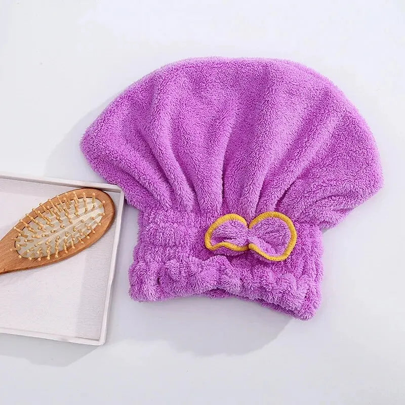 Microfibre Quick-Dry Hair Towel – Bowknot Wrap Cap for Women, Bathroom Shower Accessory Bonnet