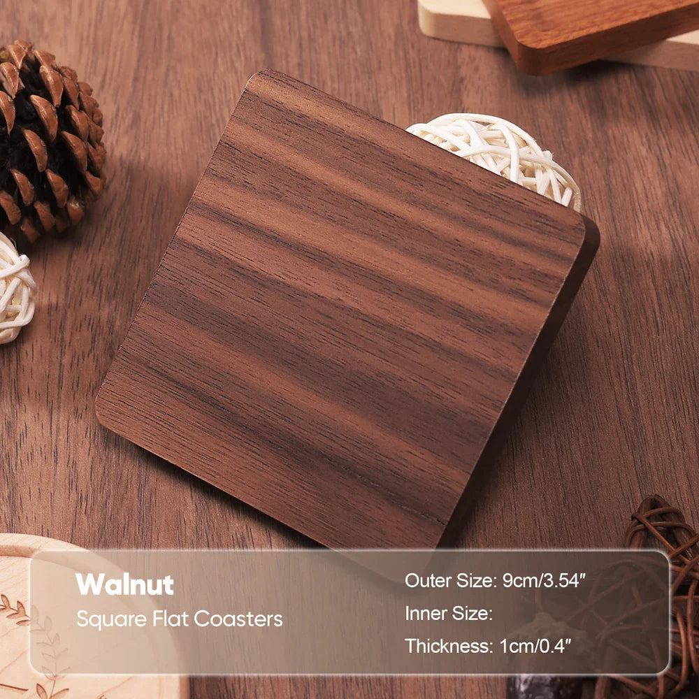 Solid Walnut & Beech Wood Coaster — Durable Heat-Resistant Round & Square Cup Mat, 8.8cm Tea & Coffee Placemat