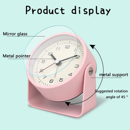 Creative Metal Minimalist Silent Alarm Clock – Small Quartz Desktop Clock for Student Desk, Room & Office Decor