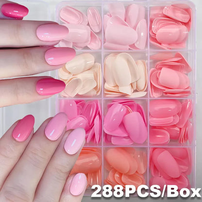 576PCS Colorful Press-On Fake Nails Set – Black & Red Oval/Square Short Full Cover Nail Tips for Salon-Style Nail Art
