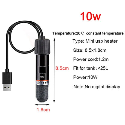 USB Mini Aquarium Heating Rod – 10W Submersible Thermostat Heater for Small Fish Tanks, 26°C Constant Temperature