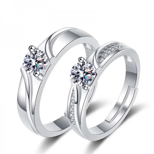 Luxury Zircon Couple Rings - Shiny Crown, Flower & Heart Design for Women & Men, Promise & Anniversary Wedding Jewelry