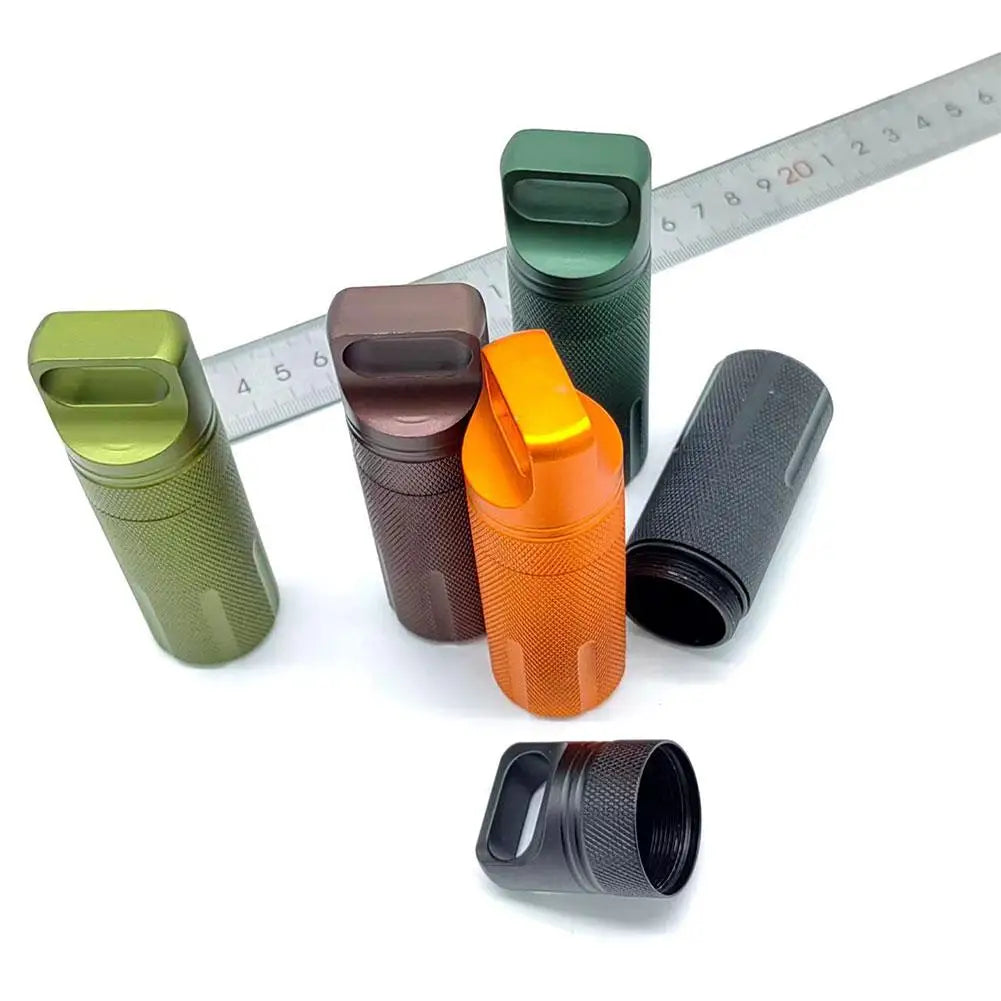Aluminum Alloy Airtight Pill Container — Portable Waterproof EDC Single-Chamber Capsule Holder & Medicine Case
