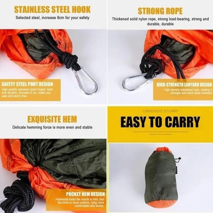 Single Person Portable Camping Hammock: High Strength Parachute Fabric Hanging Bed - Nylon Color Matching Hammock for Outdoor Adventures