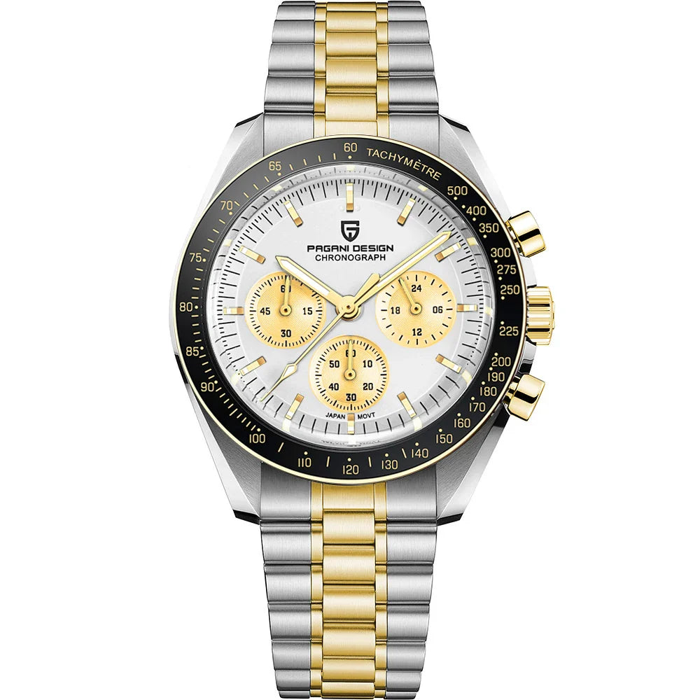 PAGANI DESIGN 2026 Men’s Luxury Quartz Chronograph Watch – AR Sapphire Crystal, Auto Date Speed Wristwatch