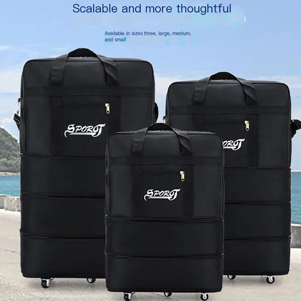 Expandable Foldable Wheeled Travel Trolley Bag – Versatile Unisex Black Luggage Suitcase for Weekend & Overnight Trips