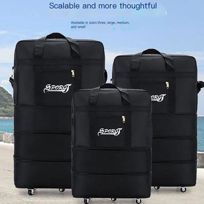 Expandable Foldable Wheeled Travel Trolley Bag – Versatile Unisex Black Luggage Suitcase for Weekend & Overnight Trips