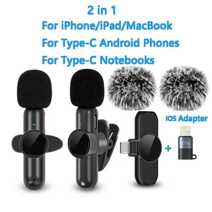 Wireless Mini Lavalier Microphone – Portable Noise-Reduction Lapel Mic for iPhone & Android Video Recording