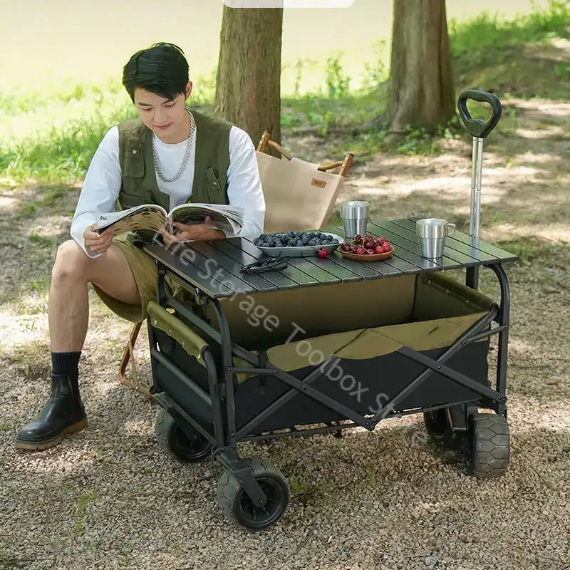 Foldable Camping Handcart with Widened Table Board – Portable Picnic & Outdoor Utility Cart