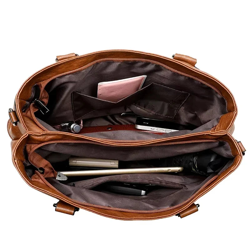Women's Leather Handbag - Elegant Top-Handle Shoulder Crossbody Bag & Casual Tote Purse