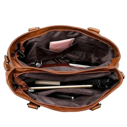Women's Leather Handbag - Elegant Top-Handle Shoulder Crossbody Bag & Casual Tote Purse