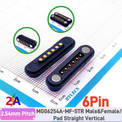 2A Waterproof Magnetic Pogo Pin Connector – 2.54mm Spring-Loaded DC Power Socket, 2-6 Positions