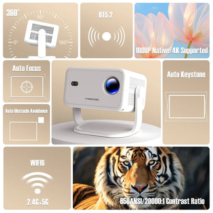 Magcubic Native 1080P 650ANSI 4K L018 Projector - 360° Auto Keystone Focus, Wifi6, BT5.2, Air Mouse, Portable Outdoor