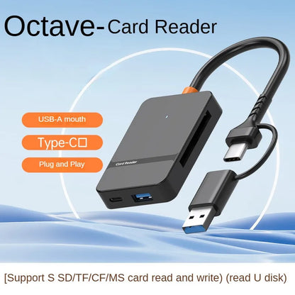 USB C 8-in-1 Card Reader - Supports SD, TF, CF, MS Card Read/Write and U Disk Access