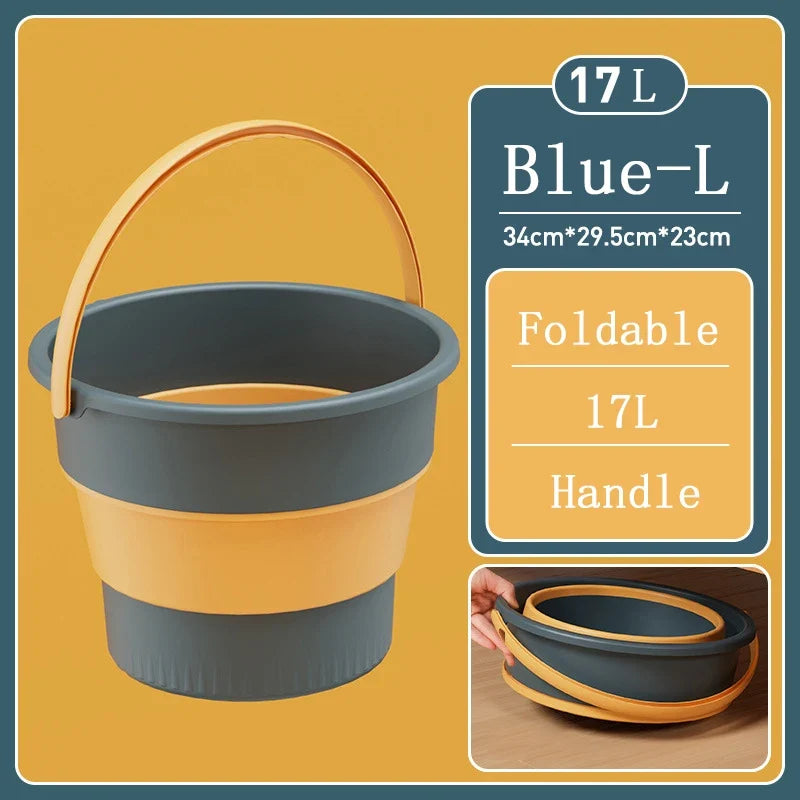 Portable Foldable Silicone Bucket - 5/10/17L Collapsible Basin for Camping, Laundry, Car Wash, Fishing & Household Use
