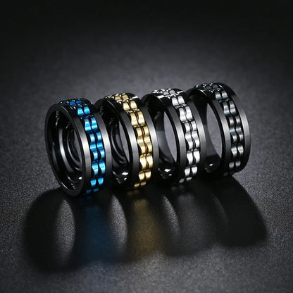 Fashion Punk Gear Fidget Ring — Rotating Titanium Steel Spinner Ring for Men, Biker, Wedding & Party Jewelry