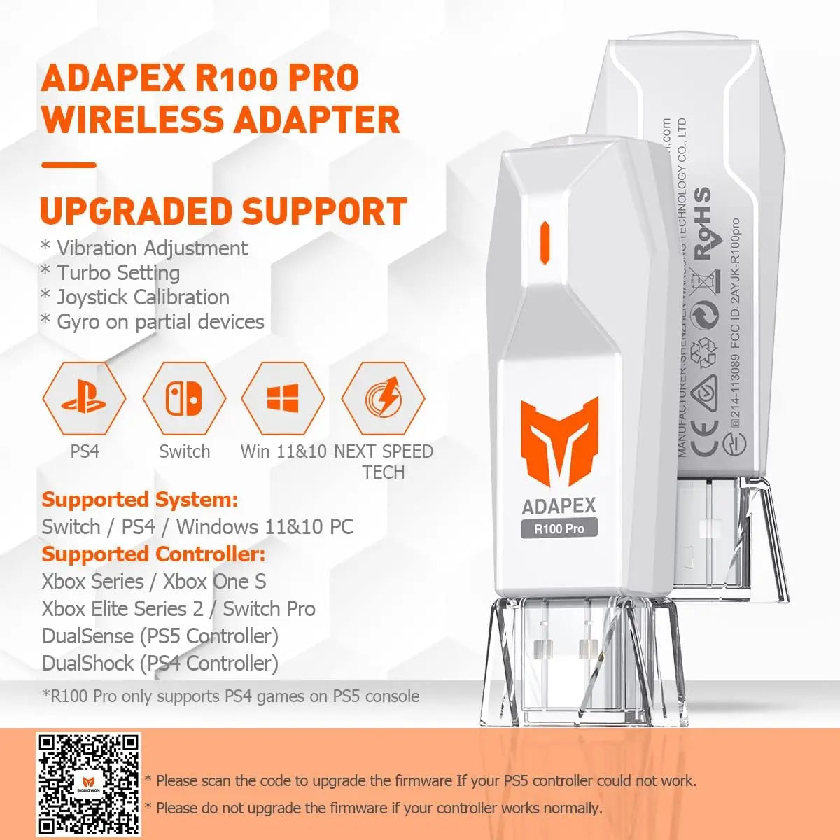 BIGBIGWON R100 Pro Wireless Adapter – Compatible with Xbox One, Series X|S, Elite Series 2, PS5, PS4 & Switch Controllers