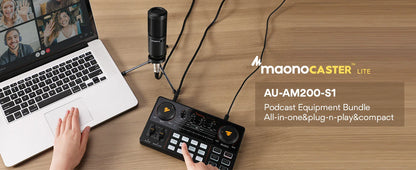Maono AM200-S1 Microphone & Sound Card Set – MaonoCaster Audio Interface with Condenser Mic for Live Streaming, Recording on PC & Phone