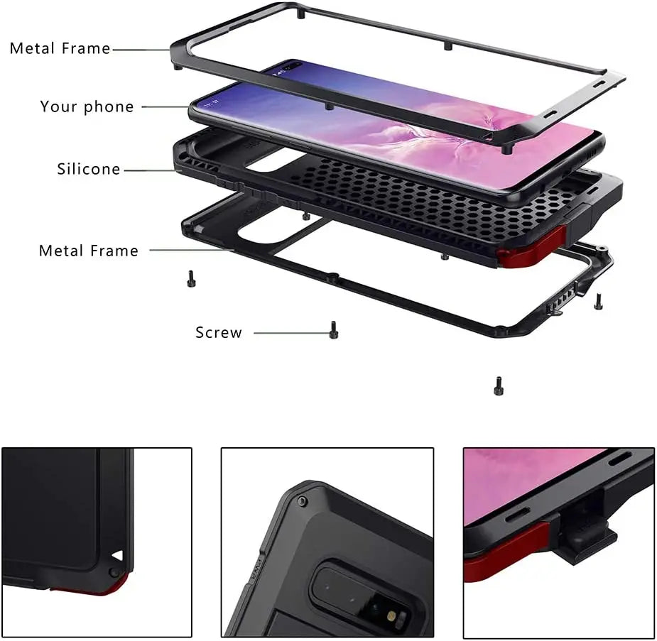 Heavy Duty Metal Doom Armor Case for Galaxy S25/S24/S23/S22/S21/S20 Ultra/S10 Plus/Note 20/10 – Shockproof Dust Protection