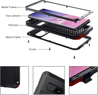 Heavy Duty Metal Doom Armor Case for Galaxy S25/S24/S23/S22/S21/S20 Ultra/S10 Plus/Note 20/10 – Shockproof Dust Protection