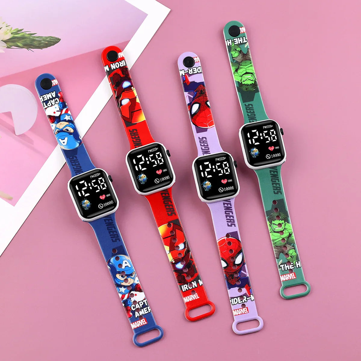 Kids Superhero LED Digital Watch – Spider-Man Iron Man Captain Hero Sports Clock for Boys Student Gift Toy Watch