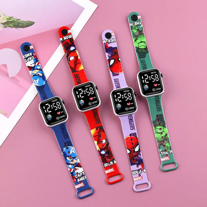Kids Superhero LED Digital Watch – Spider-Man Iron Man Captain Hero Sports Clock for Boys Student Gift Toy Watch