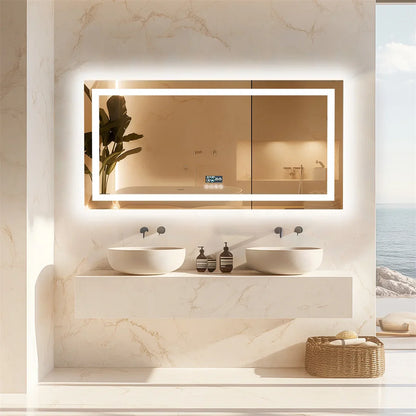 LUVODI Bluetooth LED Bathroom Mirror – Large Anti-Fog Lighted Vanity Mirror with 3-Color Modes