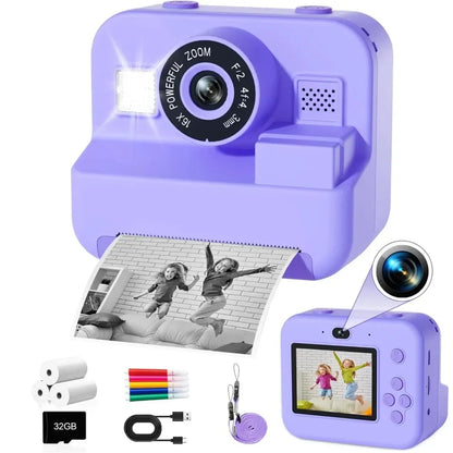 Children's Mini Digital Camera – Thermal Printing, Image Stabilization & 32GB Card Included
