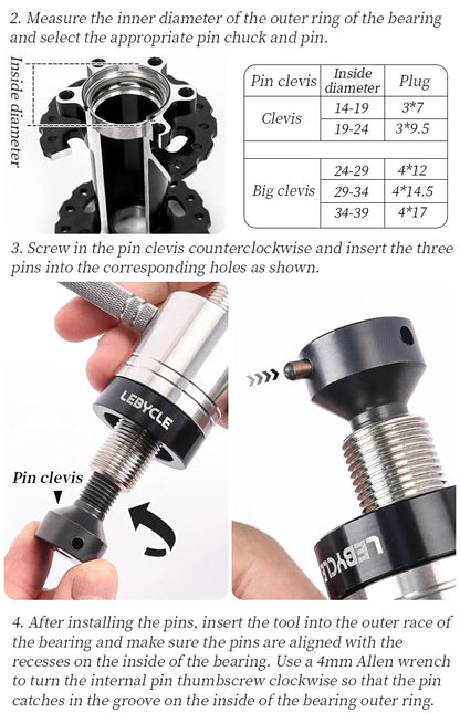LEBYCLE Bike Hub Bearing Removal Tool — MTB & Road Bicycle Hub Tower Puller for Hub Repair