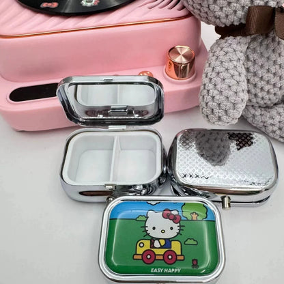 Kawaii Hello Kitty Divided Metal Medicine Box – Portable Travel Packing, Cute Mini Moisture-Proof & Light Storage Box