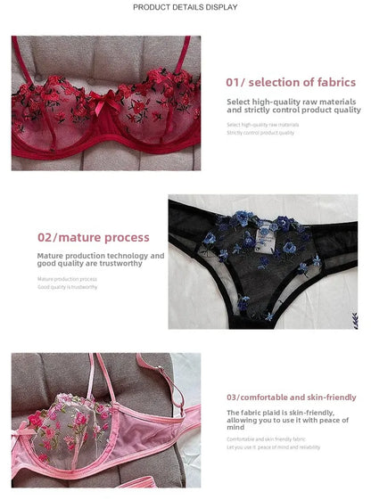 Sexy Lace Floral Lingerie Set for Women — Transparent Bra & Underwear Party Set, Sizes S-XL