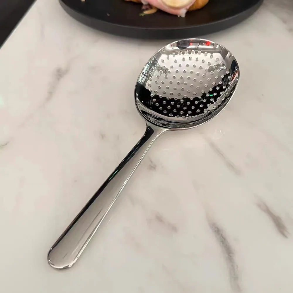 Large Stainless Steel Round Spoon — Big Head Rice Serving Spoon with Drain Holes, Heat-Resistant Kitchen Utensil